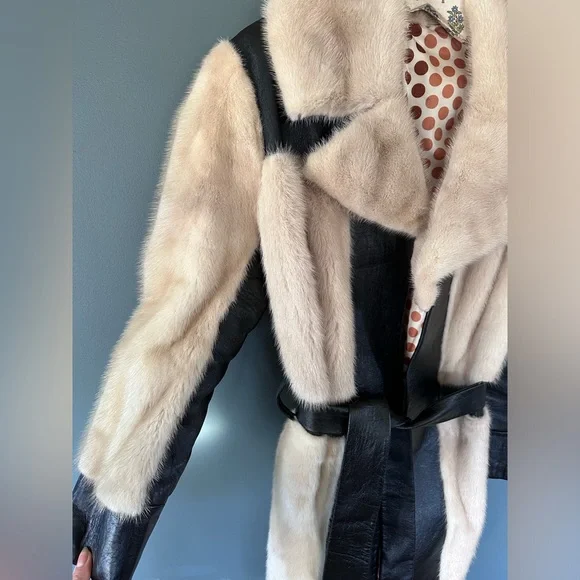 Vintage 70s Buffums California Genuine Leather / fur coat sz s/m - Picture 5 of 12